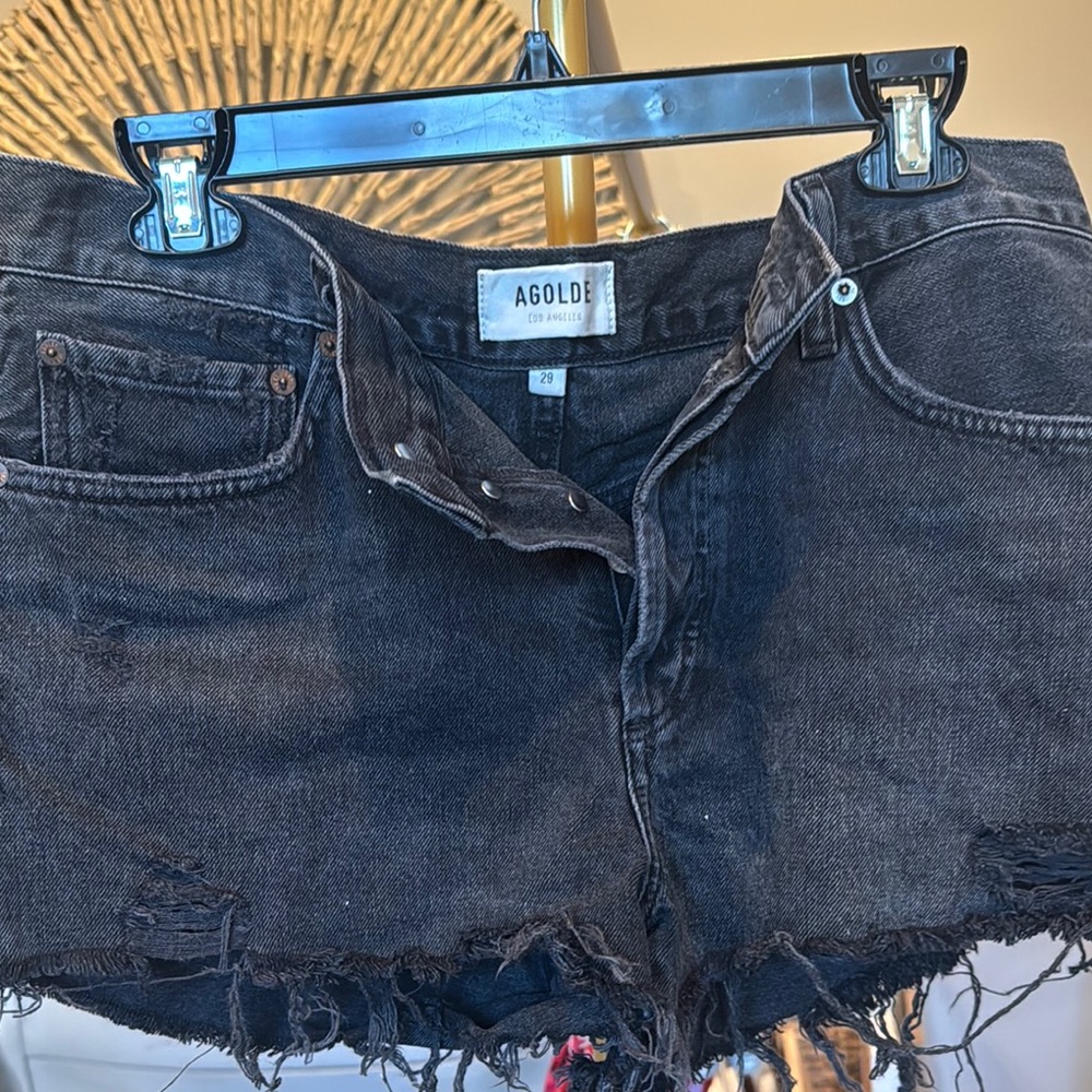 Agolde Charcoal Denim Frayed Shorts
